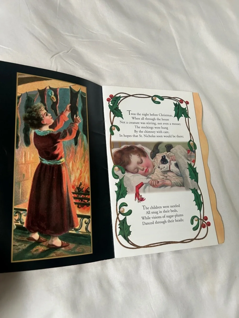 The night before Christmas book, antique postcard, Christmas memories